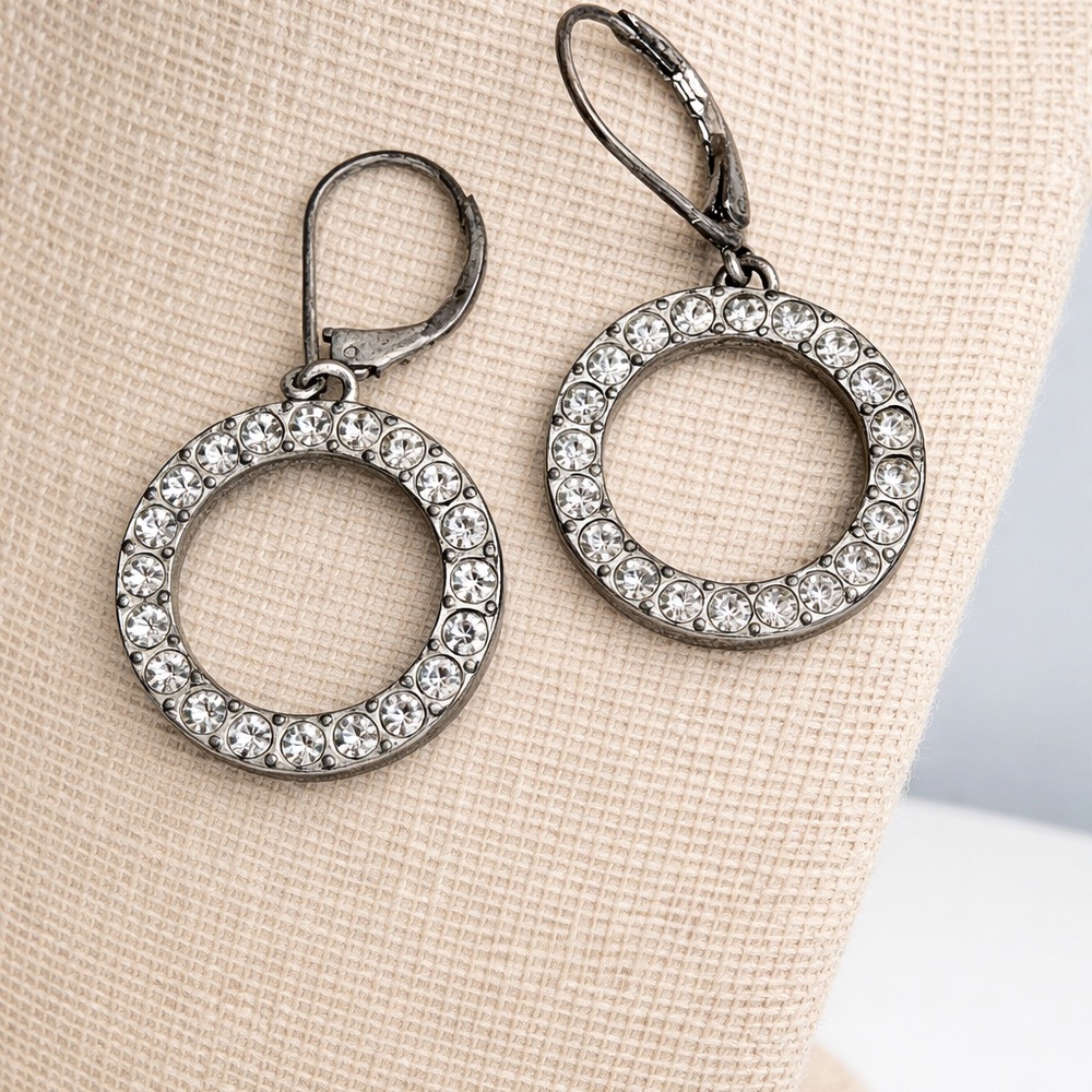 Vintage Crystal Hoop Earrings & Rhinestone Ring Set (2 Rings) - Picture 3 of 5